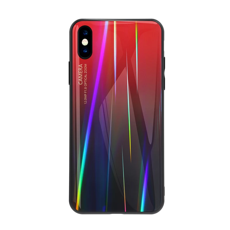 Лазерное закаленное стекло чехол для iPhone 7 8 6 6S Plus X XR XS MAX laser Aurora градиентная красочная задняя крышка ударопрочный чехол Fundas