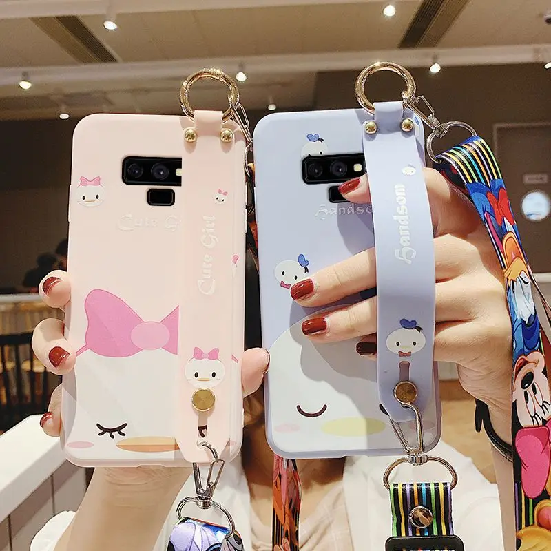 SAM S10 милый Doraemon ремешок чехол для телефона для samsung S10 plus/S9/S8 plus/Note 10 pro 8 9 мультяшная Маргаритка задняя крышка+ ремешок
