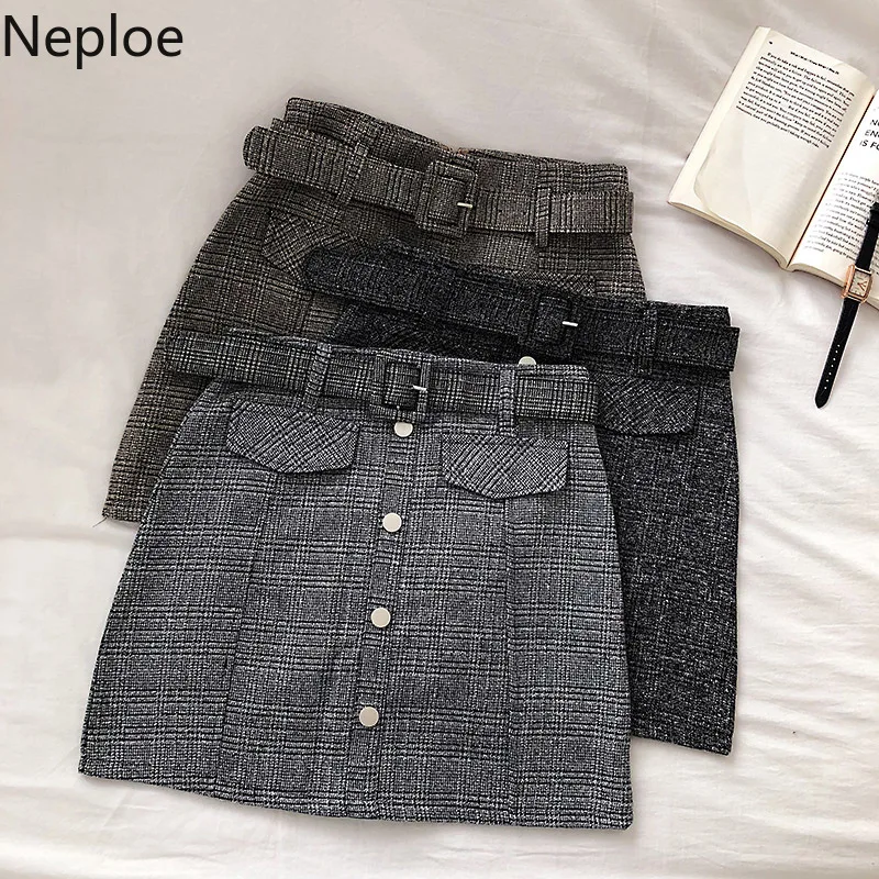 Neploe Поддельные карманы плед Faldas Mujer Moda новая линия короткая мини-юбка женская облегающая бедра пояса юбка женская 46412