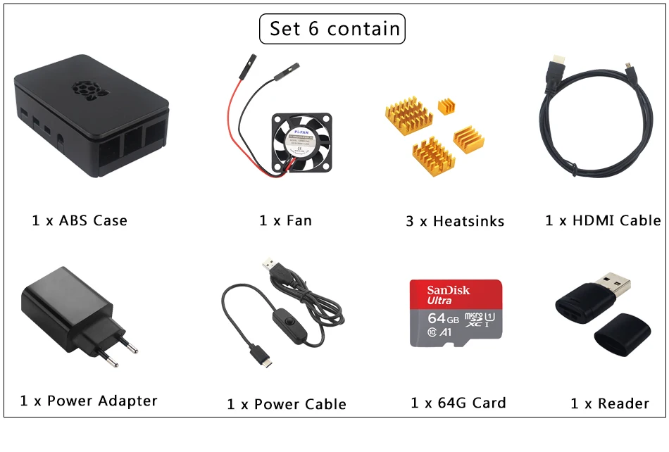Raspberry Pi 4 модель чехол пластиковый корпус ABS корпус коробка с охлаждающим вентилятором радиатор адаптер питания SD карта HDMI кабель для RPI 4