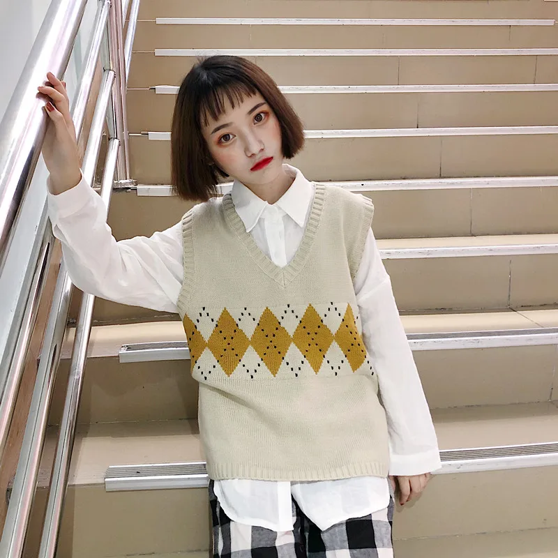Жилеты женские с v-образным вырезом в полоску Kawaii Harajuku корейский стиль трикотажные студенческие простые универсальные повседневные женские пуловеры шикарные Горячие