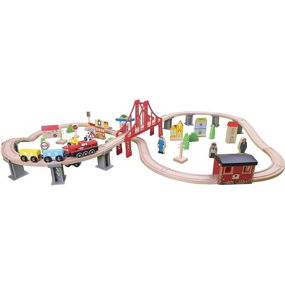 

70pcs Wooden Train Set Learning Toy Kids Children Fun Road Crossing Track Railway Play Multicolor