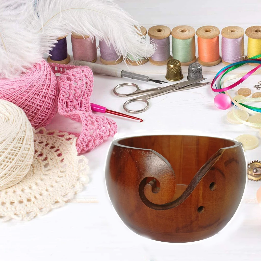 Wooden Yarn Bowl 6''X3'' Holder Bowls Knitting Crochet Winder Craft Threads 