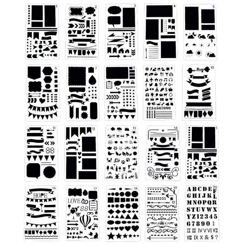 12pcs Plastic Journal Stencil Drawing Template Ruler for DIY Planner Diary