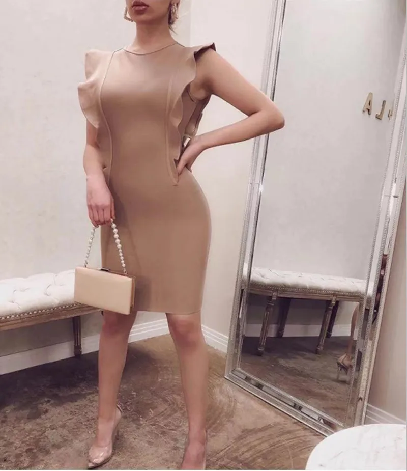 Lastest 3 цвета бабочка рукав Мини Bodycon элегантное женское Бандажное платье-коктейль Вечерние платья
