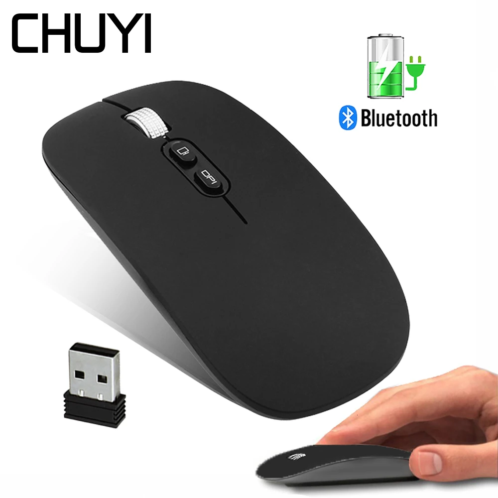 CHUYI Wireless Slim Rechargeable Mouse Portable Silent Optical 2.4G Ultra-thin Mause 1600 DPI Computer Office Mice For Laptop