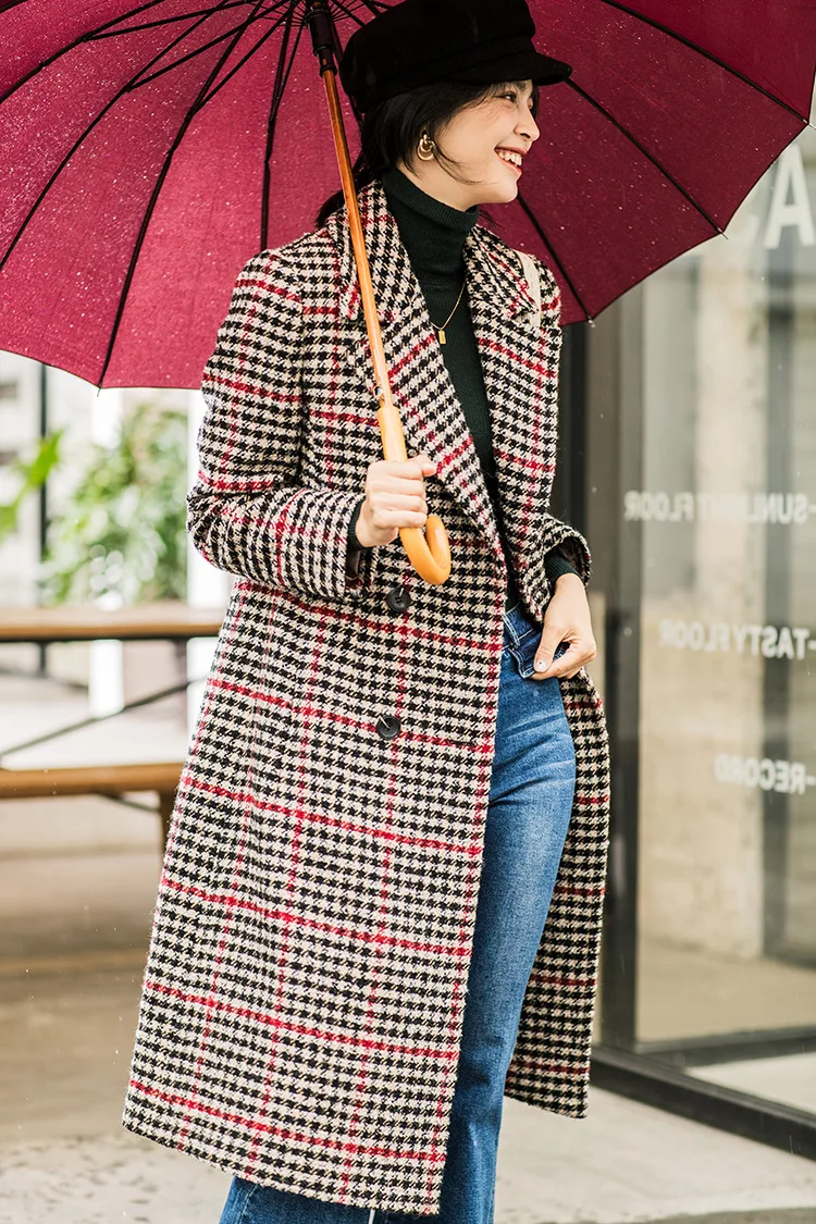 Manteau Veste Femme Hiver Зимняя шерстяная Длинная накидка Женская клетчатая Корейская куртка женская s пальто Vadim Abrigo Mujer Zaful Kawaii YL275