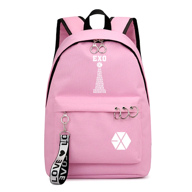 EXO Korean Team Backpack School Book Bags Man group Mochila Travel Bag Laptop Ribbon Ring Circle Boy Girls Backpack Pink Black - Цвет: Style 14