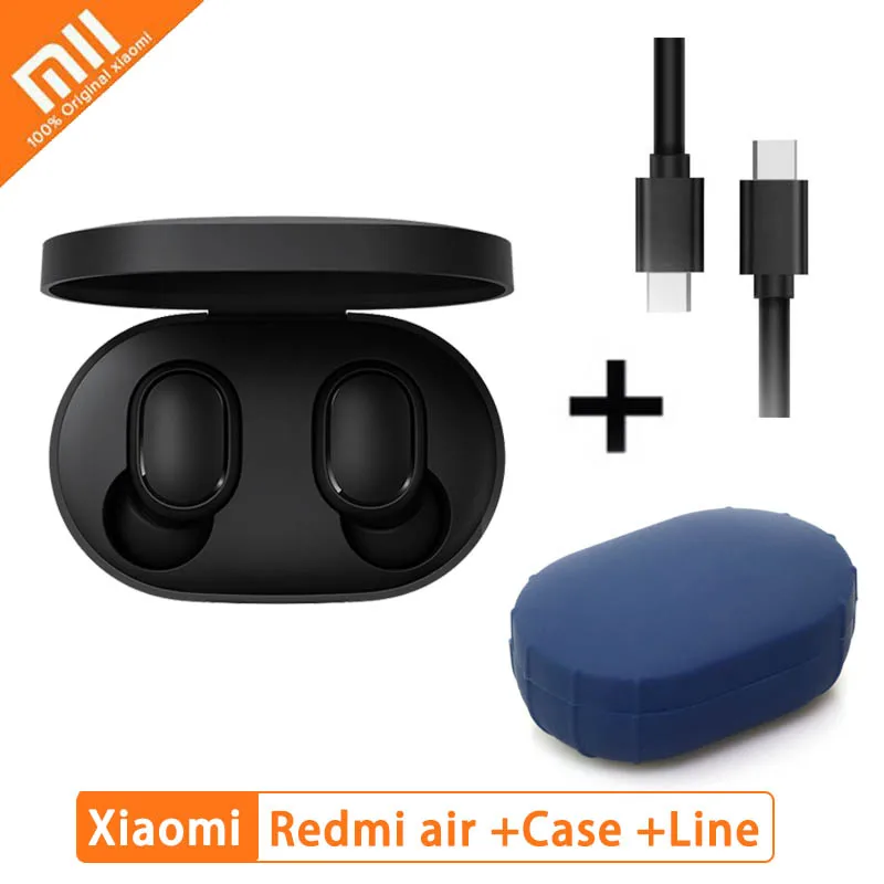 Ad DarBlue Case Line Xiaomi Redmi Airdots TWS беспроводные Bluetooth наушники стерео Bluetooth 5,0 шумоподавление с микрофоном Handsfree AI управление - Цвет: Ad DarBlue Case Line