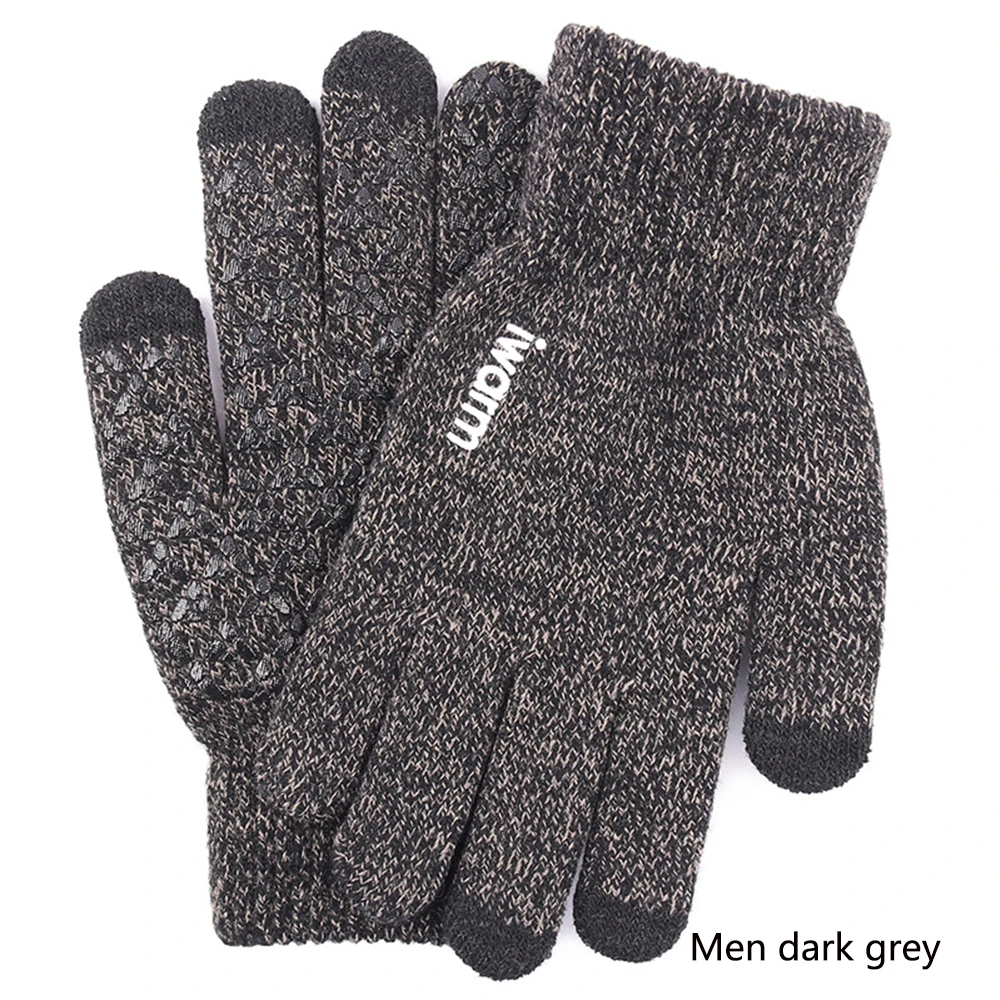 Men Dark grey Унисекс, вязаные, для экранов перчатки шерсть из толстого плюша и на открытом воздухе с защитой от скольжения для мальчиков и девочек штормовки-грелка пара варежки полный палец перчатки - Цвет: Men Dark grey