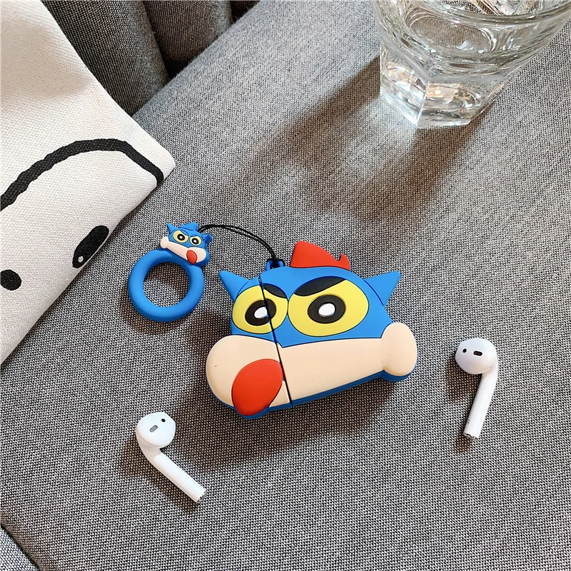 Bluetooth чехол для наушников Airpods милые аксессуары чехол для Airpods 2 Силиконовый 3D дизайн Crayon Shinchan с кольцом для ключей