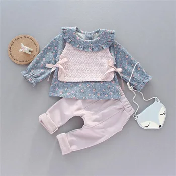 

Menoea 6-24M Girls Autumn Thin Denim Clothing Sets 2020 Cute Floral Vest Solid Color Print Solid Pants 3PCS Baby Girls Suits