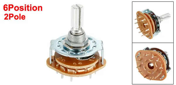 2P6T uxcell 1/2pcs Rotary Switch Band Selector 2/3/4 Pole 3/4/5/6 Position Selectable 1-2 Deck for Easily Turned with/no Knob - Color: 2P6T