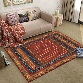 

Persian Ethnic Style Red Brown Geometric Pattern Rugs Kitchen Non Slip Mat Carpet Washable Hallway Carpet Turkey Style Print