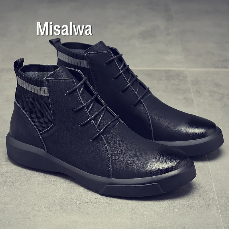 

Misalwa Winter Autumn Men Boots Chelsea Vintage Style Boots Snow Casual Fashion High-Cut Lace-up Warm Hombre Boots Olive Green