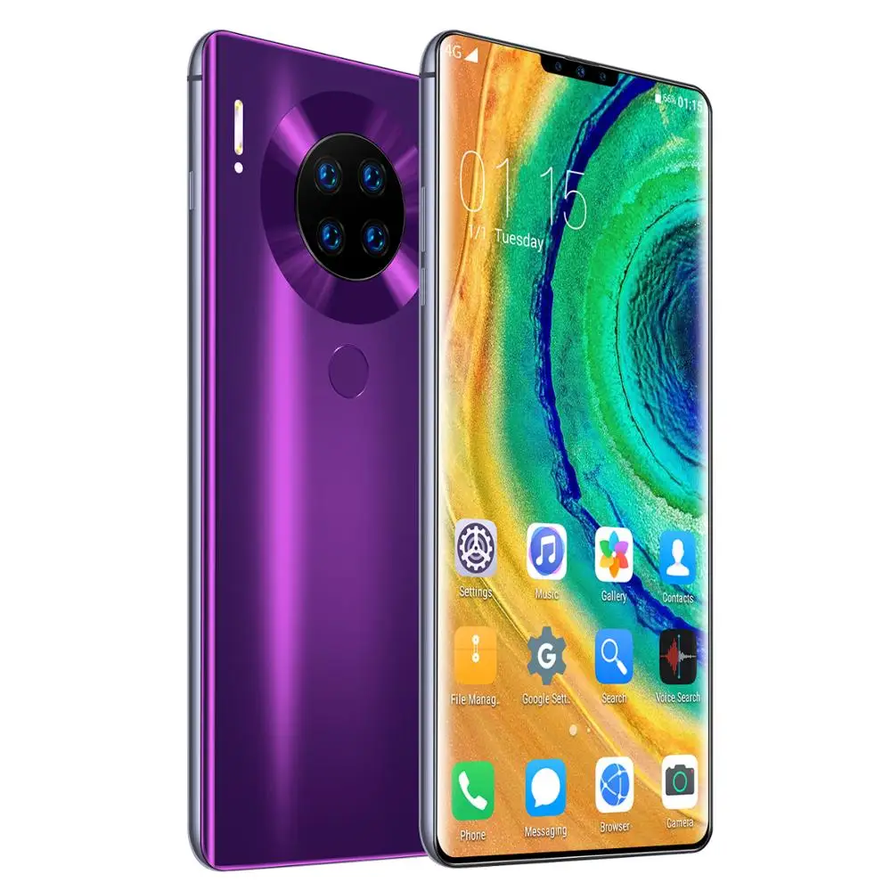 PURPLE Разблокированный Android телефон Смартфон 6,7 мобильный телефон две sim-камеры 3g 4G Сотовый мобильный смартфон отпечаток пальца разблокировка лица - Цвет: PURPLE
