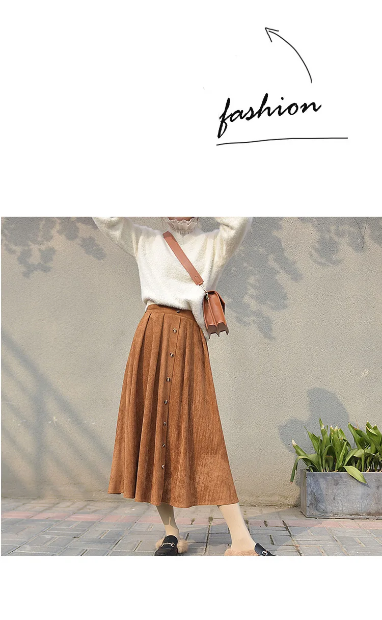 Winter New Style Retro Loose Casual High-waisted Suede Skirt A- line Skirt Mid-length Women's