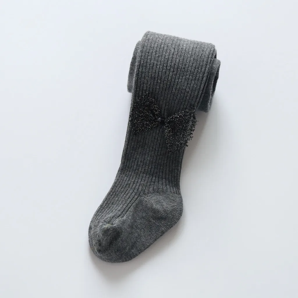 Dark Grey Зимние плотные колготки с бантом для маленьких девочек; хлопковые детские колготки для девочек; уличные Теплые повседневные Колготки для новорожденных; колготки для новорожденных От 1 до 8 лет - Цвет: Dark Grey