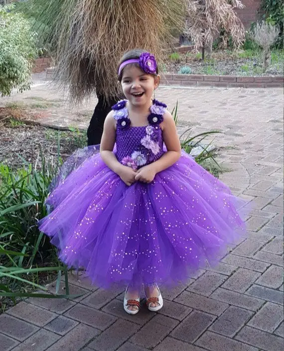 Girls Purple Glitter Peacock Flower Tutu Dress Kids Mermaid Tulle Children Birthday Wedding Party Costume Cosplay Dresses | Детская