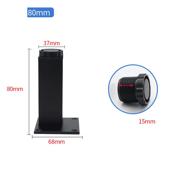 4pcs/lot 5-30cm Aluminum alloy cabinet foot Height adjustable Furniture support legstable Chairs Bed Sofa Feet square Level Feet black 80mm