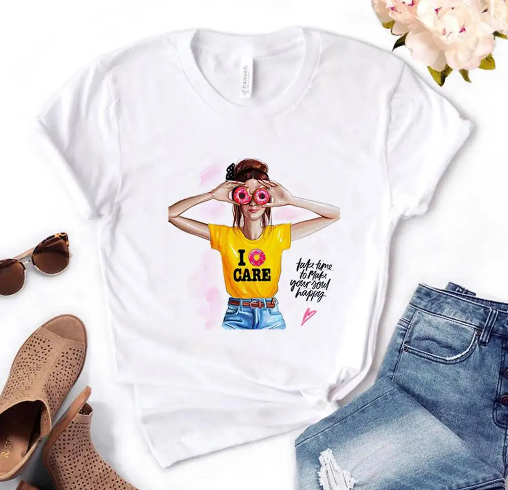 Милая забавная Футболка с принтом Я не забываю о пончике подарок для леди Yong топ