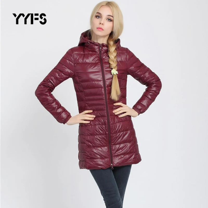 Женский пуховик зимние теплые куртки Женская длинная светильник Кая куртка на
