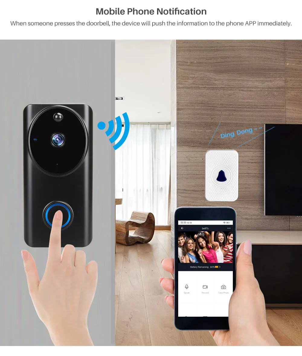 Умный видео дверной звонок Tuya 1080P WiFi видеодомофон приложение SmartLife дистанционное управление беспроводной дверной звонок камера домашний монитор безопасности