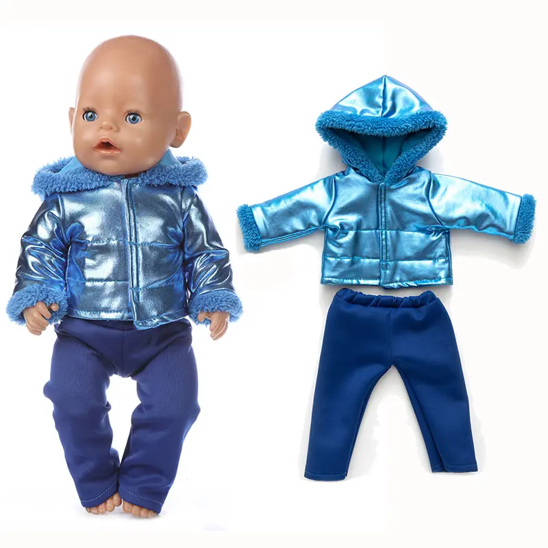 2Pcs in 1,  Winter Doll Clothes Suit Fit 43cm  Baby Doll Doll Warm Jackets+Pants and Doll accessories Children best Gift 2