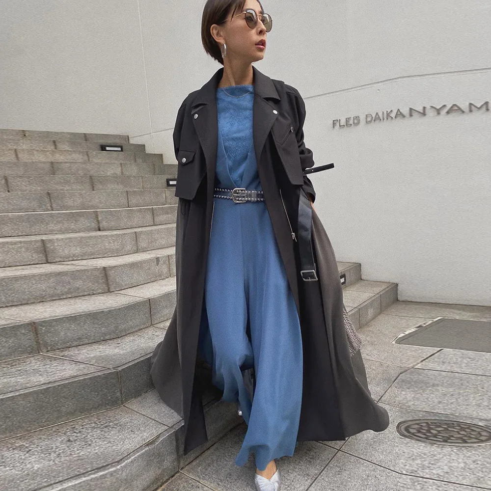 Spring Autumn Black Khaki Long Trench Coat For Women Korean Japan Fashion Office Ladies Streetwear Coat Female Casual Outwear
