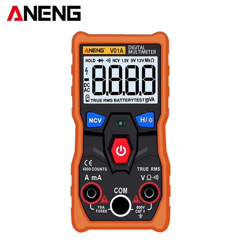ANENG V01A Telt цифровой мультиметр тест er True-RMS intelligente NCV AC/DC Spanning Stroom Ом инструмент для тестирования цифровой дисплей - Цвет: Оранжевый