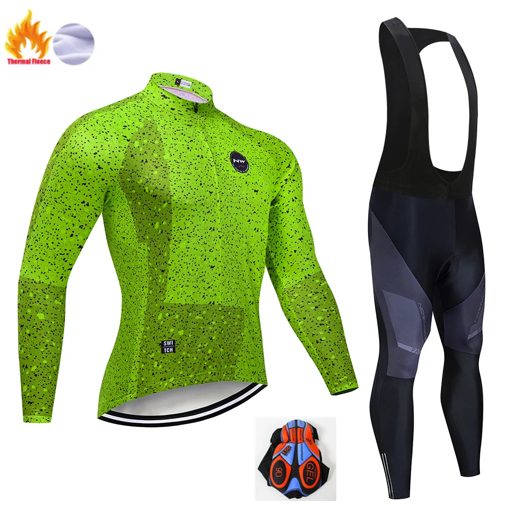 NW Red Pro Winter Warm Cycling Jersey Set Thermal Fleece Cycling Clothes MTB Bike Cycling Clothing Suit For Men - Цвет: Winter Cycling Suit