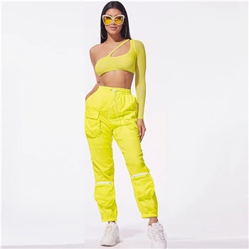 Yellow Уличная Сексуальная одежда, спортивный костюм, женские комплекты, шорты с завышенной талией и карманами, комплект из двух предметов, лето, Новое поступление, праздничная одежда на день рождения - Цвет: Yellow