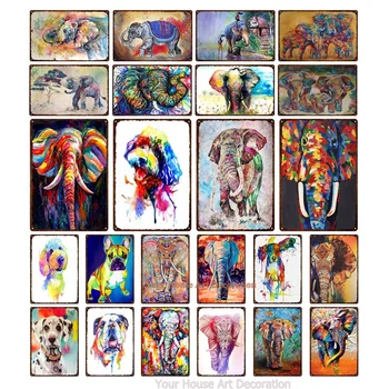 

Abstract Animal Dog Elephant Metal Tin Sign Painting Poster Plaque Metal Vintage Color Metal Tin Sign Wall Stickers Decor