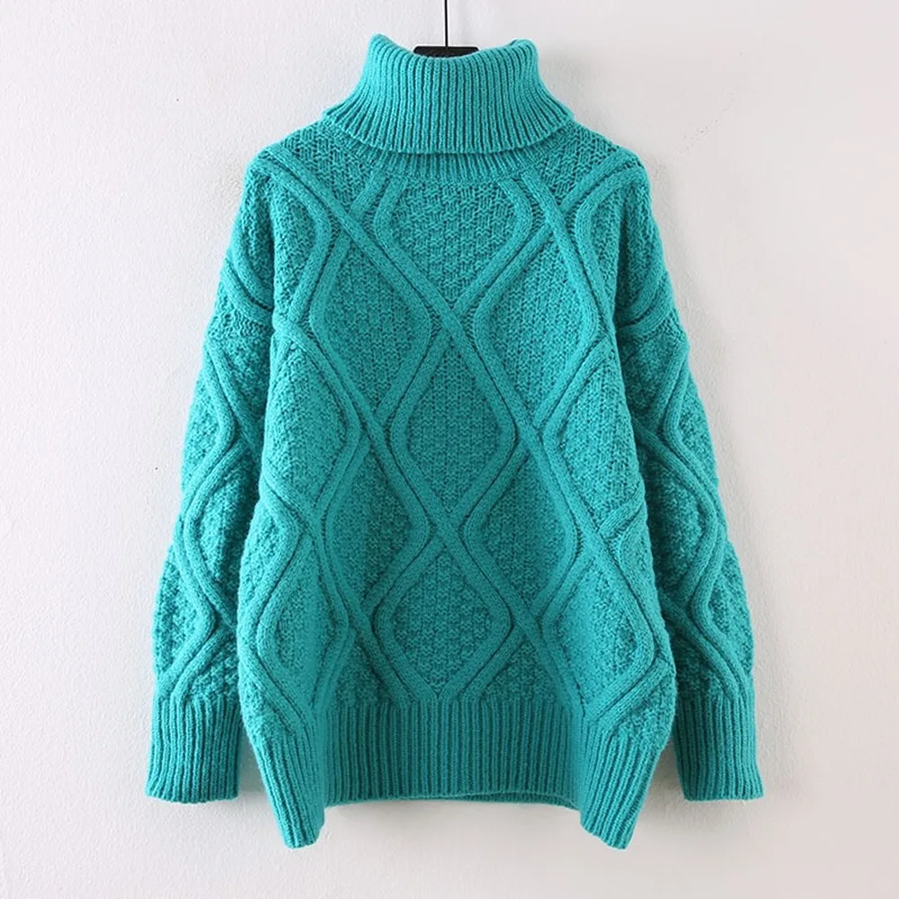 women sweaters and pullovers  womens sweaters 2019 winter  Turtleneck  crop sweater Hemp pattern seasonal thick knitted base