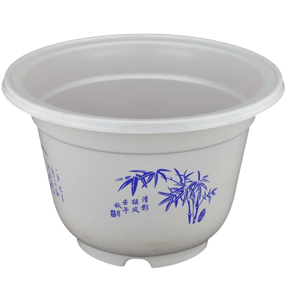 

Plum And Bamboo Plastic Flowerpot round Camellia Orchid Colour Printing Large, Medium And Small Size Red And White Double Color