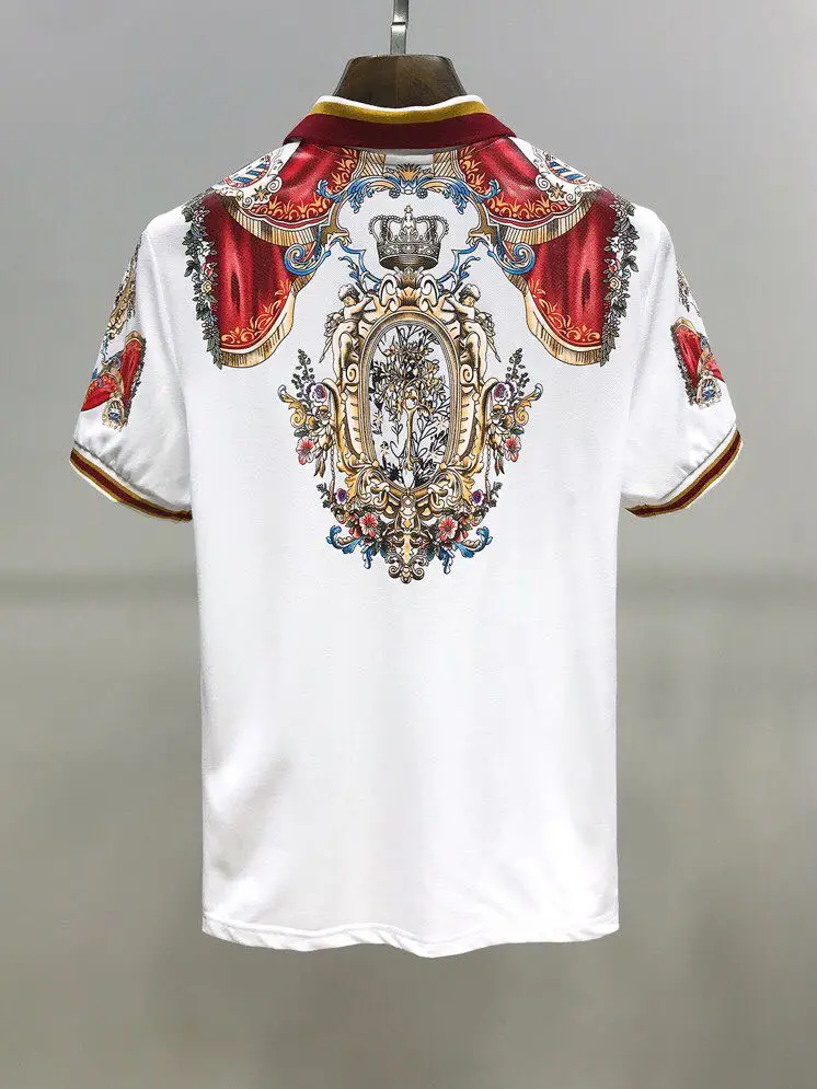 AH12224Fashion мужские топы и тройники Подиумные Роскошные известный бренд Европейский дизайн Короткие вечерние футболки с принтом мужская одежда