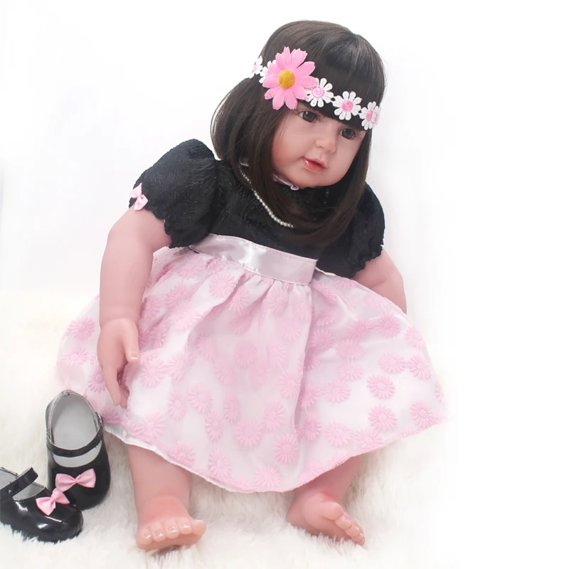 海外通販 正規品 24インチ60センチメートルリボーンベビードールリアルソフト綿ボディ服かわいいピンクガールブラウンビッグ目復活人形現実タッチベベおもちゃ 通販 激安 Officenterchile Com
