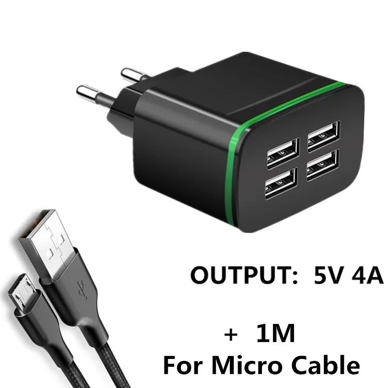Charger Micro Cable Хорошее 5 в 4 а универсальное 4 порта USB зарядное устройство с европейской вилкой для samsung iPhone iPad Xiaomi huawei планшетов дорожное настенное зарядное устройство адаптер питания - Тип штекера: Charger Micro Cable
