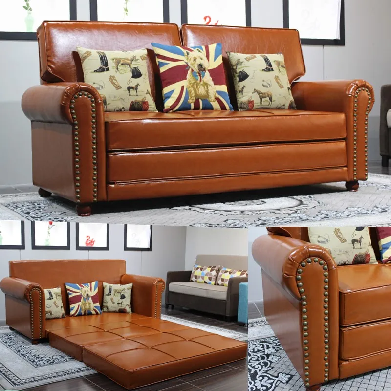 Karois919-sofá cama estilo americano, multifuncional, de cuero sintético