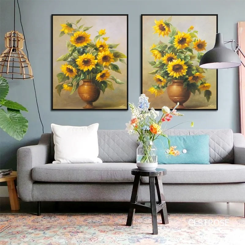 Скандинавский цветочный орнамент Подсолнух фотография Искусство Акварель холст