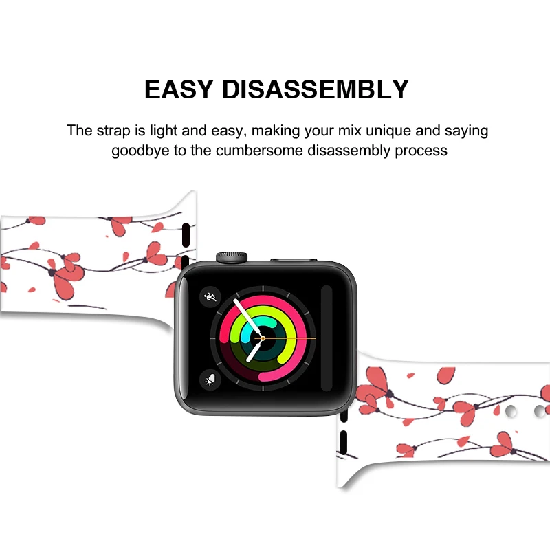 Спортивный ремешок для Apple Watch, 4 ремешка, 40 мм, 44 мм, силиконовый ремешок на запястье, 38 мм, 42 мм, с цветком, для Iphone Watch, 2, Iwatch, серия 3