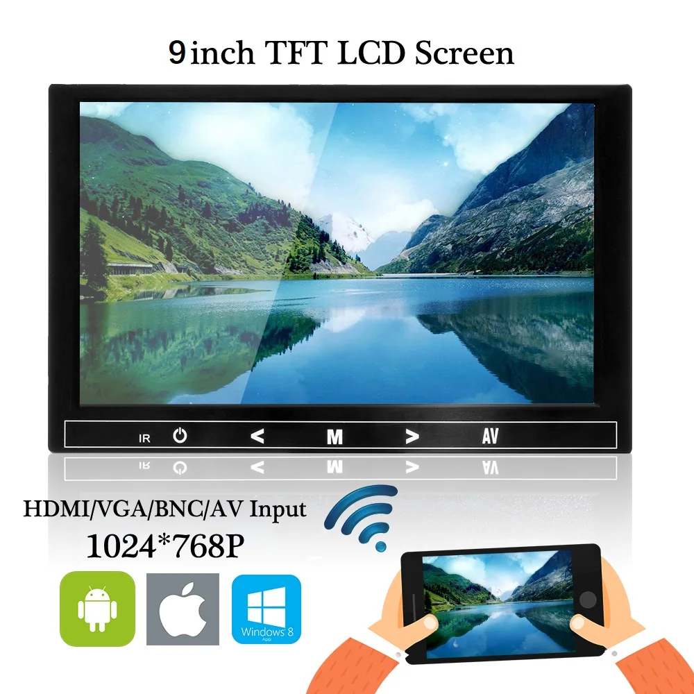

Car Monitor 9 inch TFT LCD monitor For Rear View Reverse Camera Mini TV Computer Display Mirror Link For Android Iphone