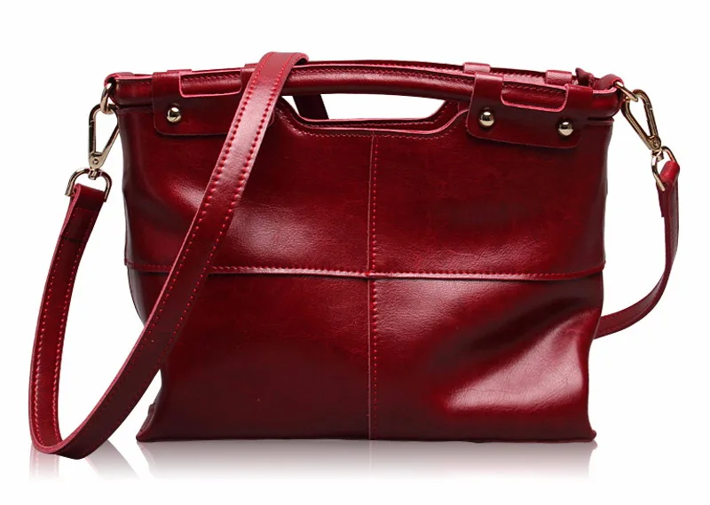 Gradosoo Oil Wax Leather Handbag Patchwork Shoulder Bags For Women Messenger Bag Top-handle Bags Female Brand Luxury Bags HMB648 - Цвет: Бургундия