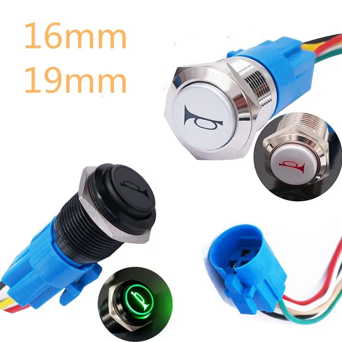 

19mm 16mm luminous horn symbol Momentary button switch with luminous horn symbol