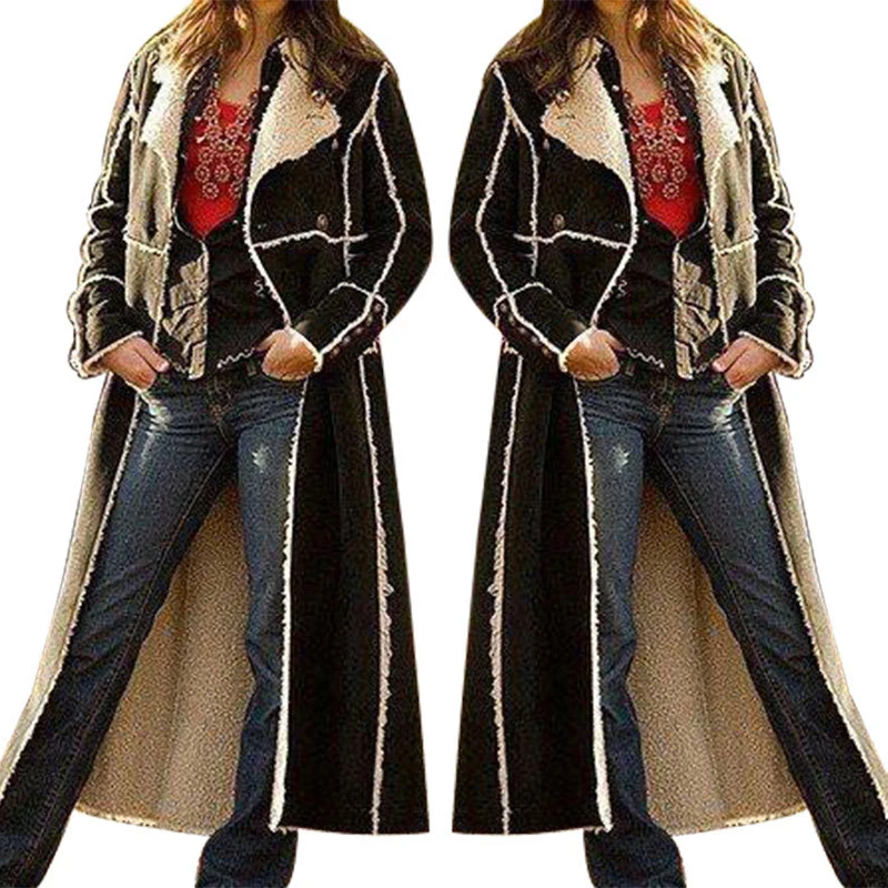 

Women coat Winter Warm Faux Lamb Wool Suede Coat Thicken Windbreaker contrast fashion elegant slim long outerwear ladies tops