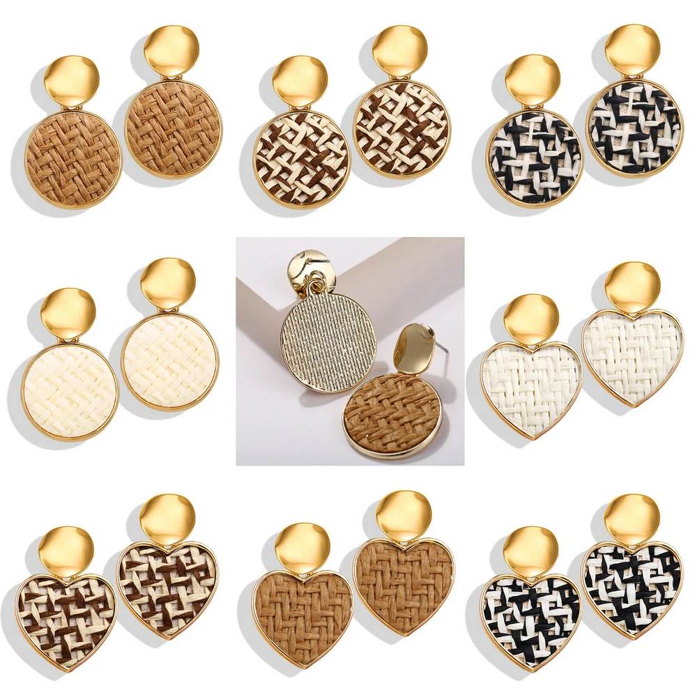 

ZHOUYANG Drop Earring For Women Heart Round Shape Grass Weaving Earrings Light Gold Color Fashion Jewelry KAE146