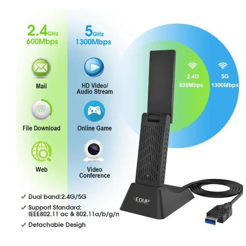 Быстрая EDUP беспроводной USB Wifi адаптер 1900 Мбит/с ЛВС USB Ethernet 2,4G 5G двухдиапазонный Wi-Fi сетевая карта Wifi ключ 802.11ac