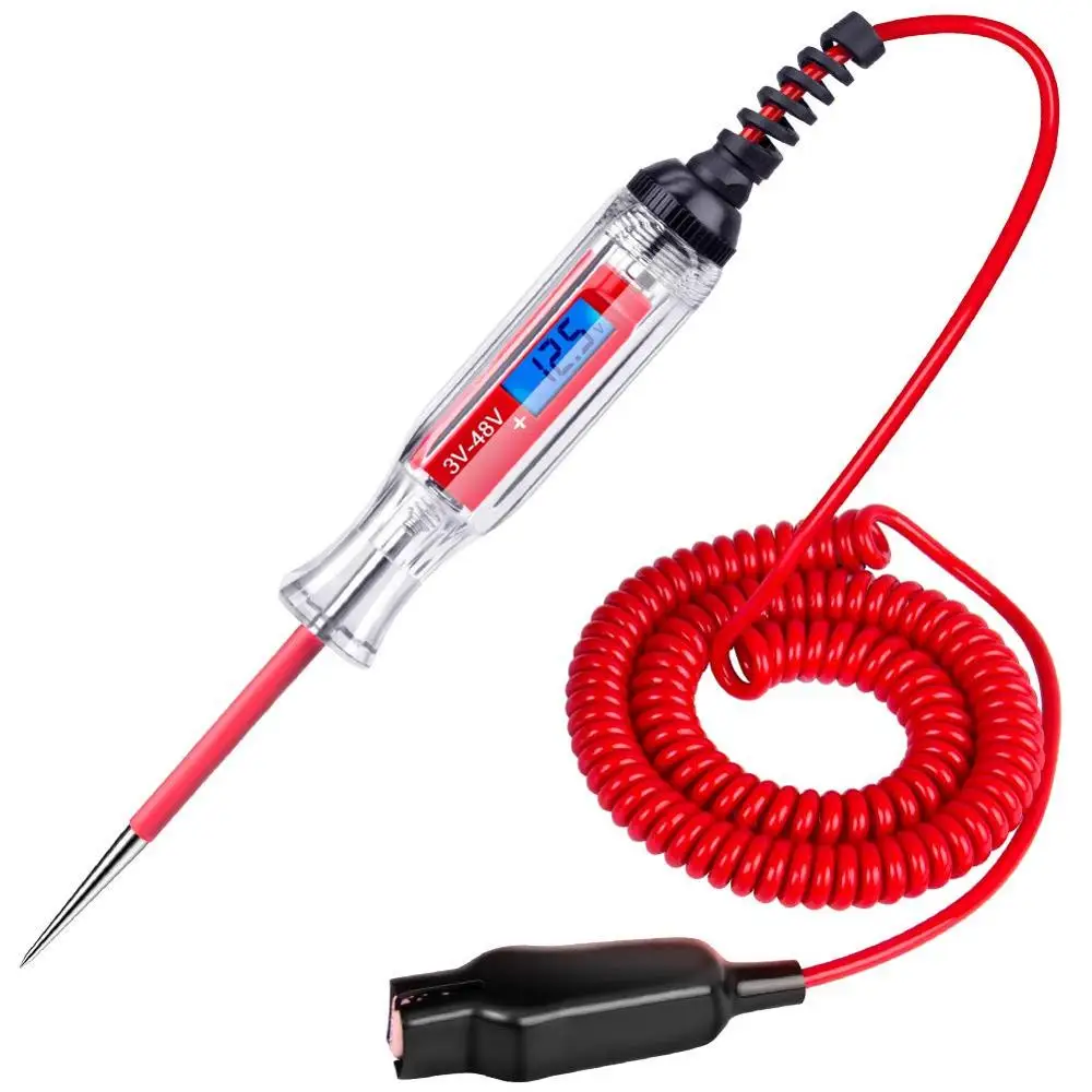 3V-48V Digital Electric Circuit LCD Tester Test Light Car Trailer RV Snowmobile with 140‘’Extended Spring Wire Diagnostic Tool - Цвет: Красный
