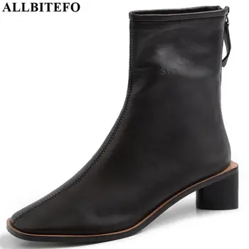 

ALLBITEFO natural genuine leather women boots Pure color ankle boots leisure Autumn Winter fashion boots comfortable breathable