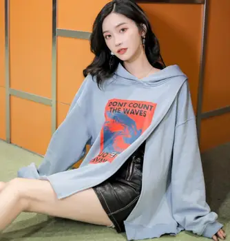 

Women's Autumn Personality Side Slit Design Loose Hooded Top Chic Prints Oversized Hoodies